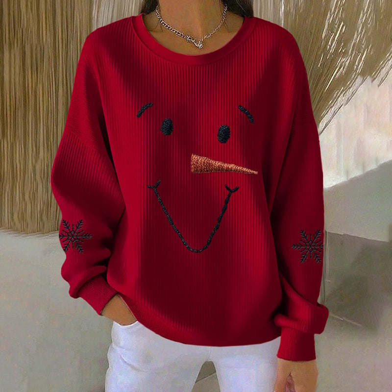Comstylish Women's Christmas Snowman Snowflake Print Crew Neck Casual Sweatshirt