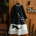 Comstylish Vintage Abstract Creative Cute Black Cat Art Maxi Dress