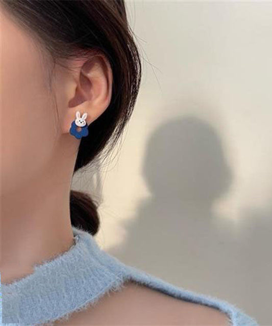 Modern Sterling Silver Alloy Asymmetric Rabbit Stud Earrings