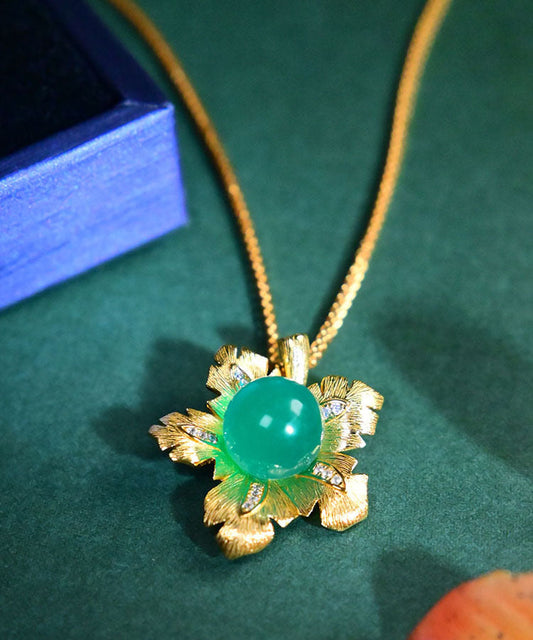 Retro Green Sterling Silver Inlaid Jade Pendant Necklace