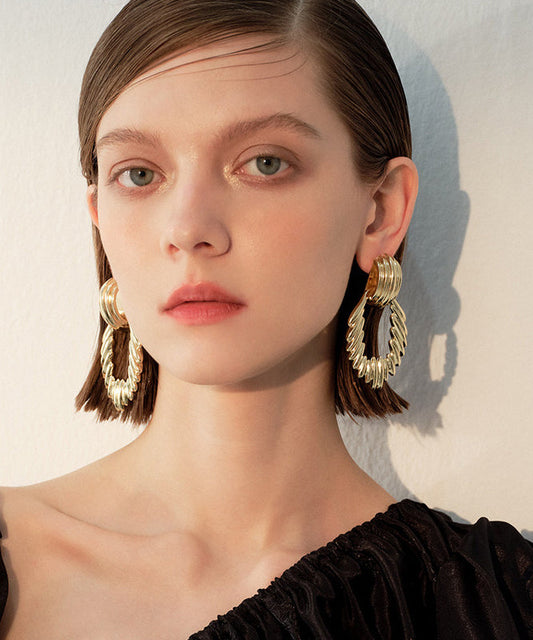 Modern Gold Wrinkled Hollow Out Exaggeration Gold Plated Drop Earrings