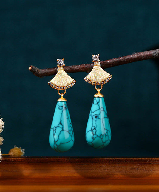 Light Green Copper Overgild Zircon Turquoise Water Drop Drop Earrings