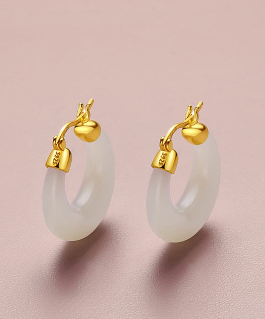 Simple Light Cyan Sterling Silver Overgild Jade Hoop Earrings