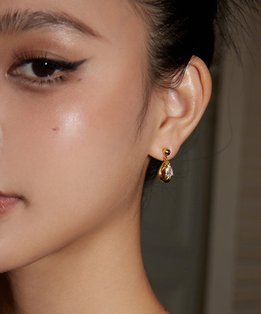 Diy Gold Copper Alloy Zircon Water Droplet Tassel Stud Earrings