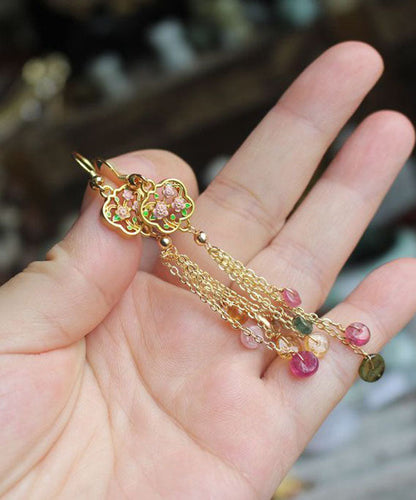 Rainbow Gem Stone Tassel Drop Earrings