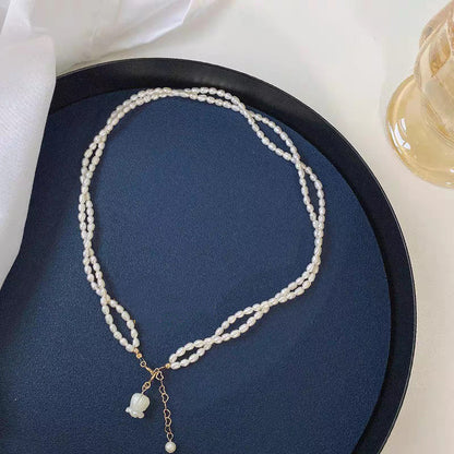 Modern White Alloy Double Layered Pearl Graduated Bead Necklace