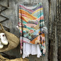Vintage  Dreamy Colorful Village Loose Linen Cozy Shirt Tunic Top artswardrobe