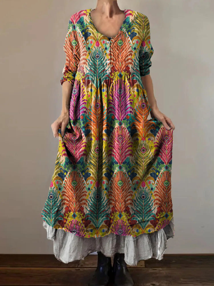 Women's Art Painting Hippie Floral Print V Neck Dress