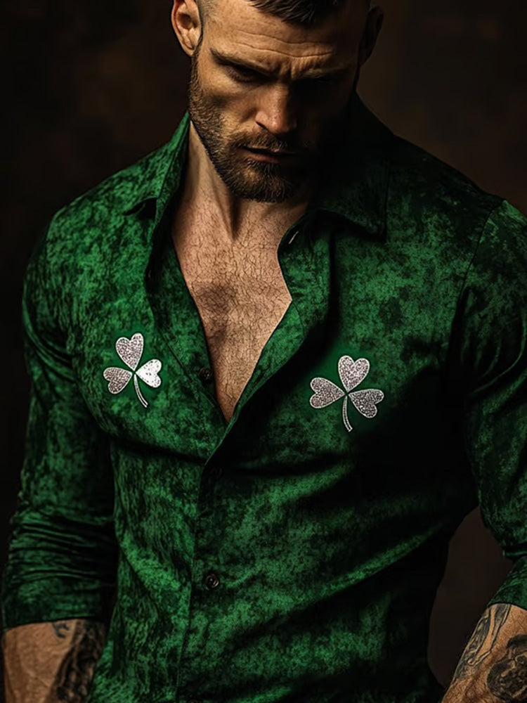 Men's St. Patrick's Day Shamrock Print Casual Shirt artswardrobe