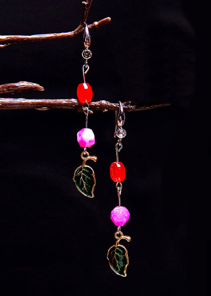 Green Leaf Asymmetrical Jade Drop Earrings