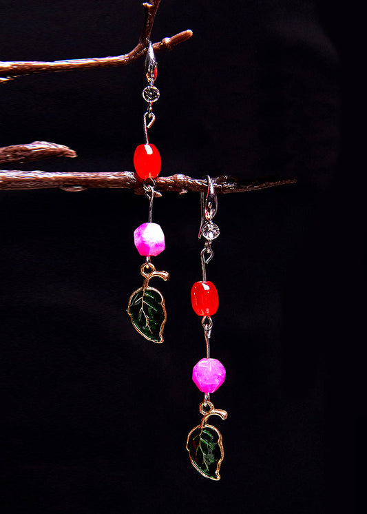 Green Leaf Asymmetrical Jade Drop Earrings