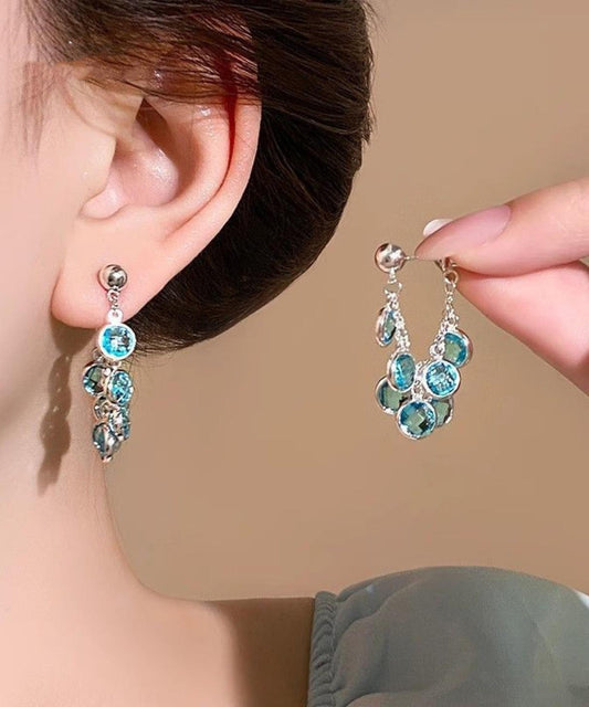 New Blue Copper Alloy Crystal Hoop Earrings