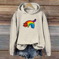 Rainbow Cat Print Casual Hooded Sweatshirt elevenforest