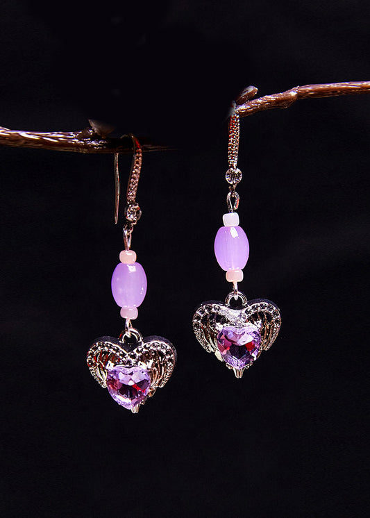 Light Purple Heart-shaped Gem Stone Drop Earrings