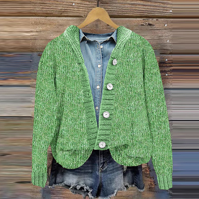 Vintage Solid Button Hooded Knitted Cardigan elevenforest