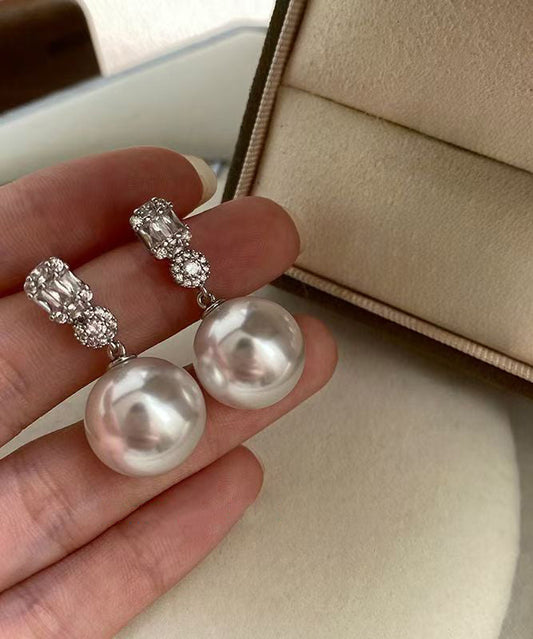 Light White Zircon Pearl Alloy Drop Earrings