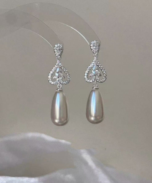 Modern Silk Copper Overgild Zircon Pearl Drop Earrings