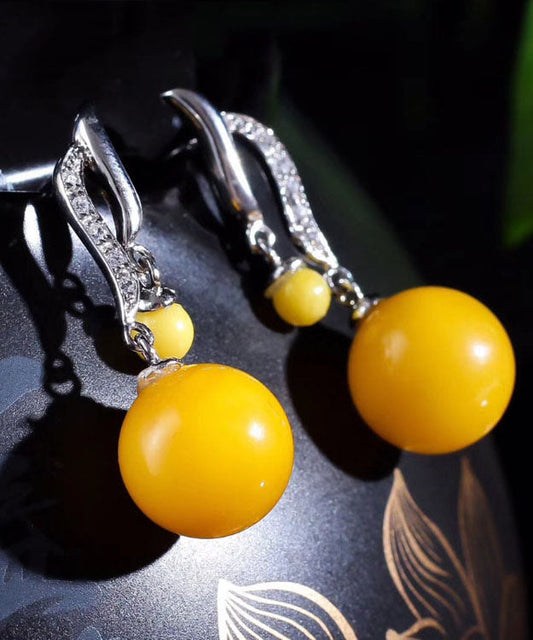 Yellow Sterling Silver Beeswax Ball Drop Earrings
