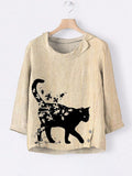 Maple Leaf Cat Women's Linen Shirt elevenforest