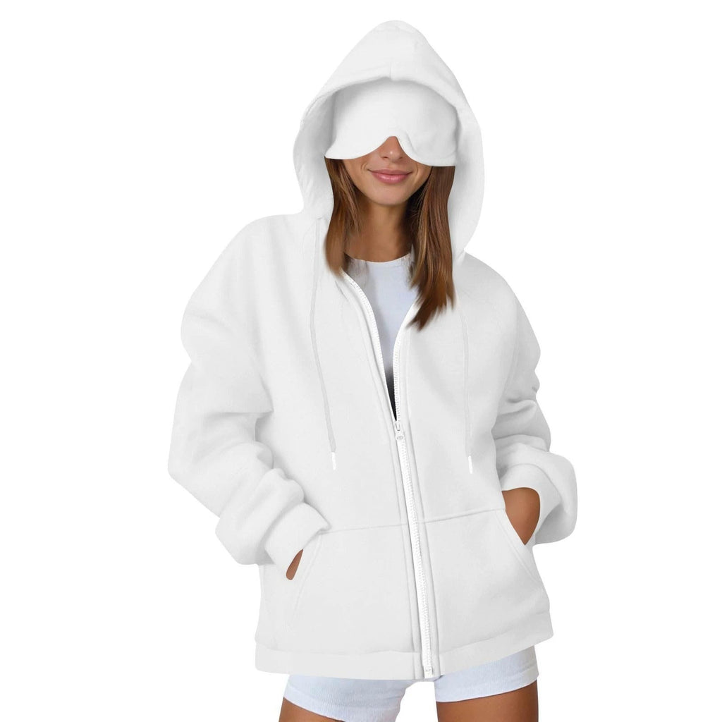 Comstylish Unisex Airplane Mode Travel Casual Cotton Blend Eye Mask Zipper Hoodie