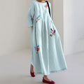 Women's Striped Sequined Bird Pattern Cotton And Linen Dress artswardrobe