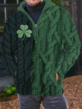 Men's Shamrock Embroidered Jacquard Cozy Hooded Cardigan artswardrobe