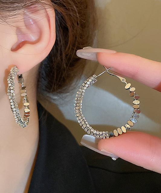 Boutique Silk Copper Zircon Small Bits of Silver Hoop Earrings