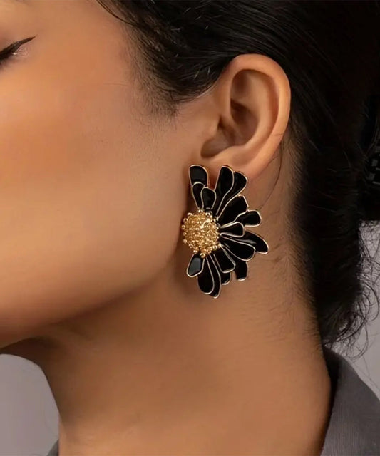 Black Sterling Silver Overgild Stud Earrings