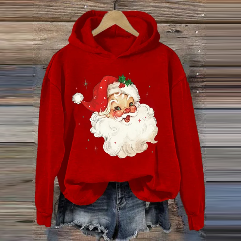 Comstylish Women's Santa Print Casual Crew Neck Sweatshirt