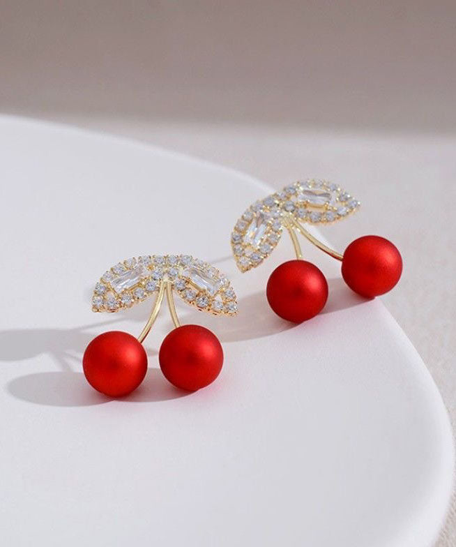Red Alloy Zircon Cherry Stud Earrings