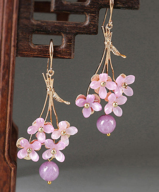 Light Purple Copper Overgild Flower Drop Earrings