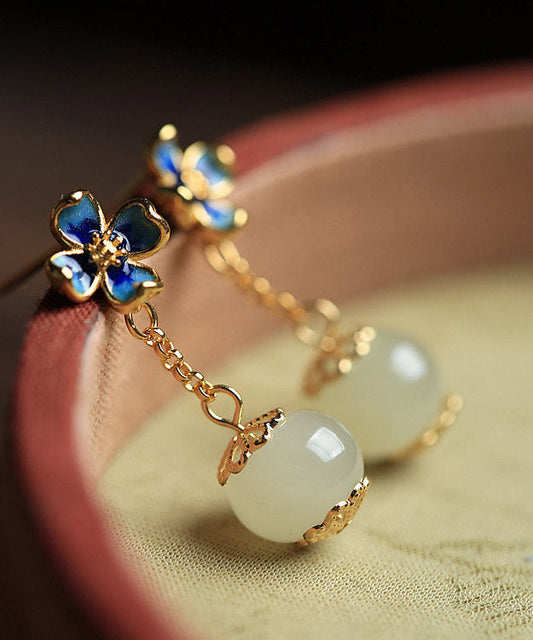 Cyan Sterlin Silver Jade Enamel Drop Earrings