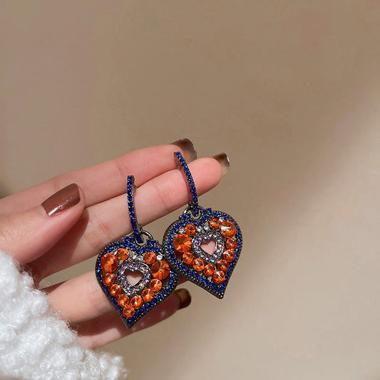 Colorblock Alloy Zircon Love Hollow Out Drop Earrings