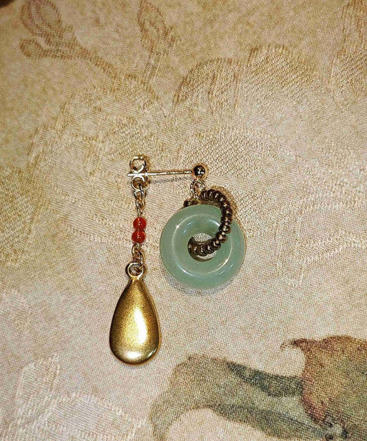 Gold Stainless Steel Overgild Jade Water Drop Drop Earrings