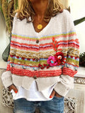 Flowers Crochet Colorful V Neck Cozy Knit Isle Cardigan artswardrobe
