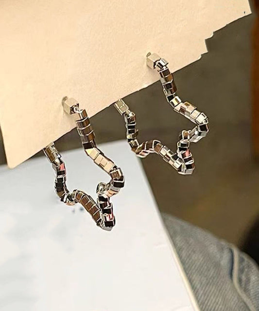 Silk Sterling Silver Pentagram Broken Silver Hoop Earrings