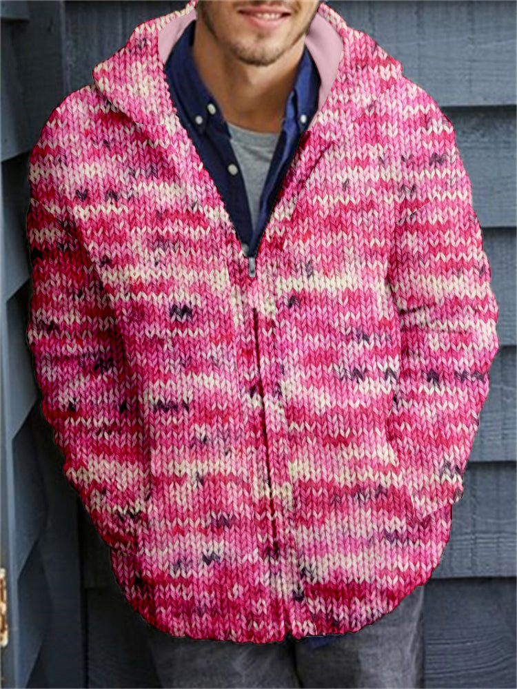 Men's Retro Speckled Cozy Full Zip Hooded Cardigan artswardrobe