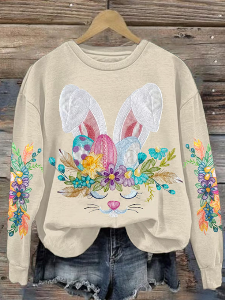 Comstylish Women's Retro Easter Bunny Print Sweatshirt