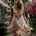 Women's Vintage Floral Embroidery Art Comfy Linen Mini Dress artswardrobe