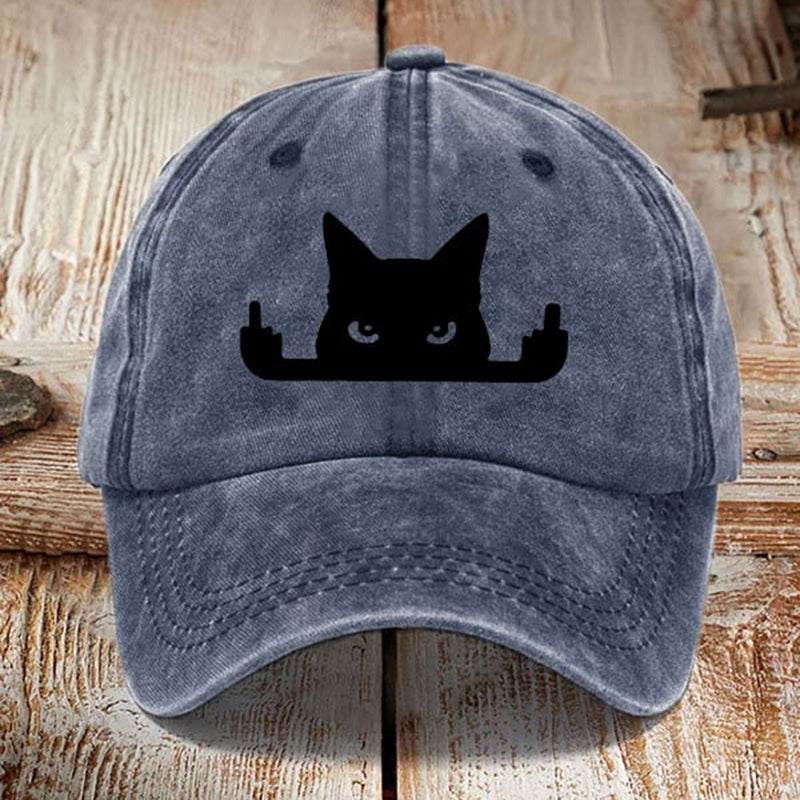 Japanese Art  Black Cat In Contempt Print Washed Sun Hat elevenforest