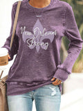 Comstylish V-neck Retro New Orleans Strong Fleur-de-lis Print T-Shirt