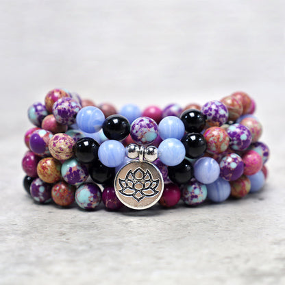 8mm Miano Real Stone Lotus Mala Beads for Meditation & Healing