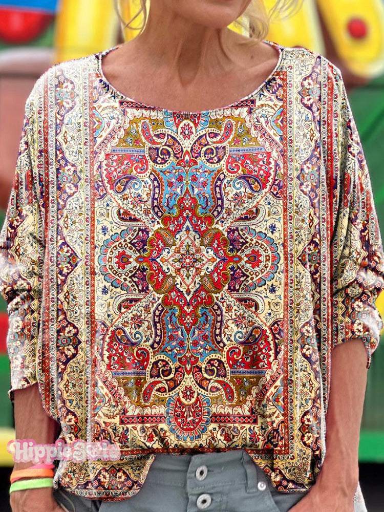Women's Vintage Flower Pattern Art Print T-shirt