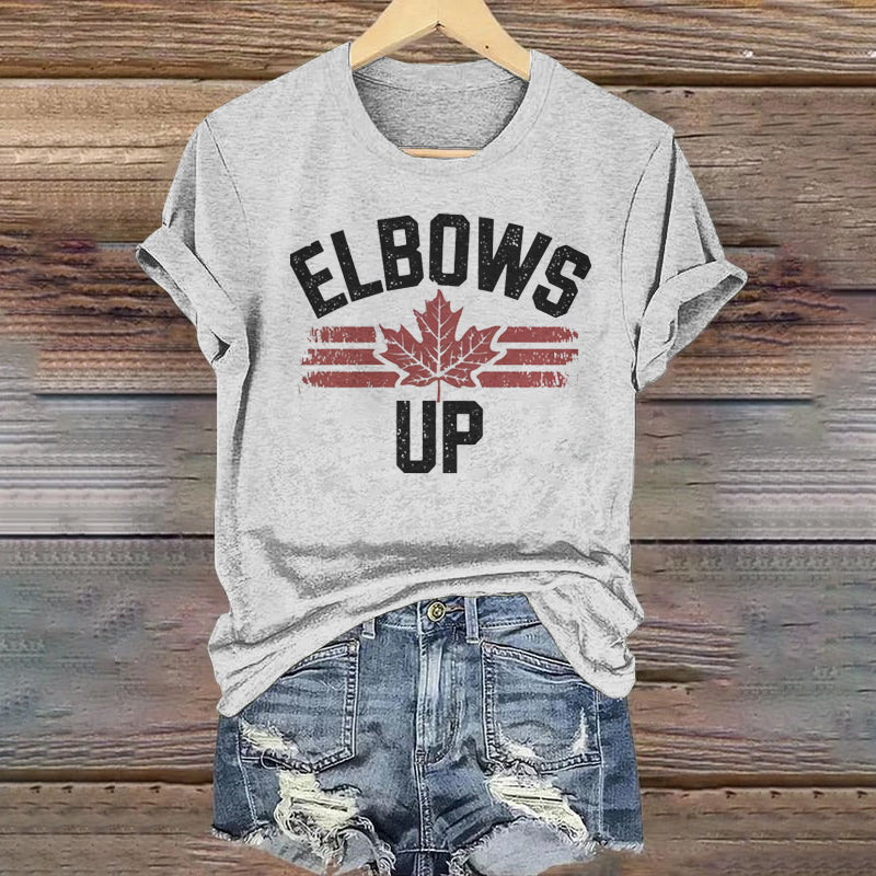 Women’s Retro Canada Elbows Up Print Casual T Shirt elevenforest