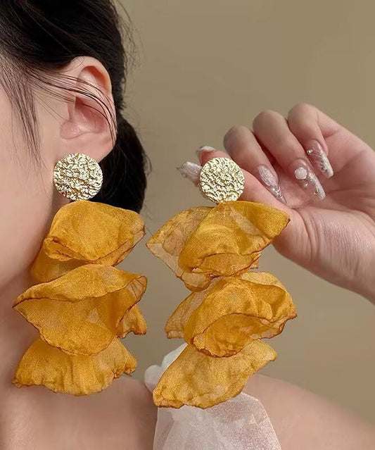 Oversize Yellow Sterling Silver Alloy Chiffon Petaltassel Drop Earrings