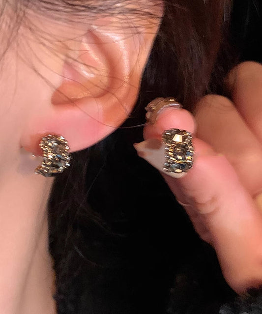 Black Sterling Silver Zircon Stud Earrings