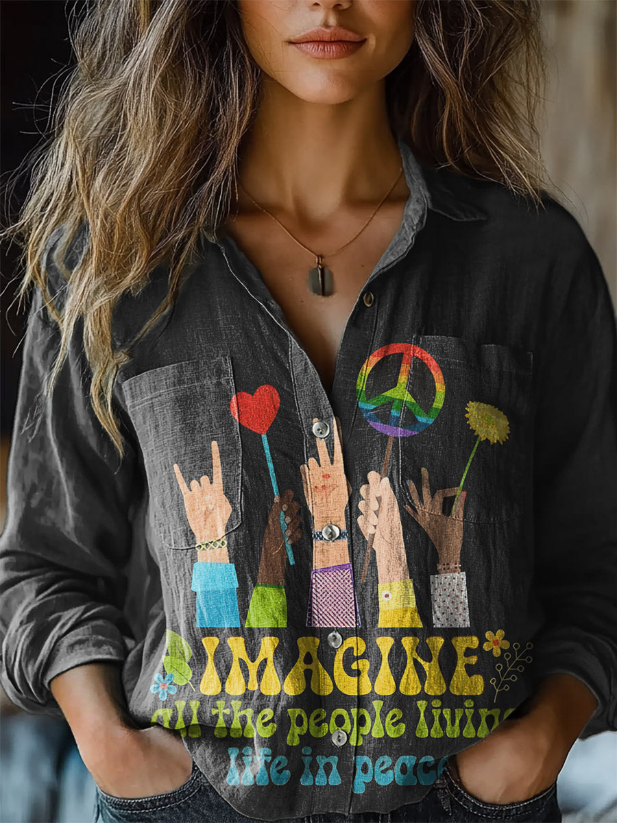 Women's IMAGINE All The People Living Life In Peace Print Casual Long