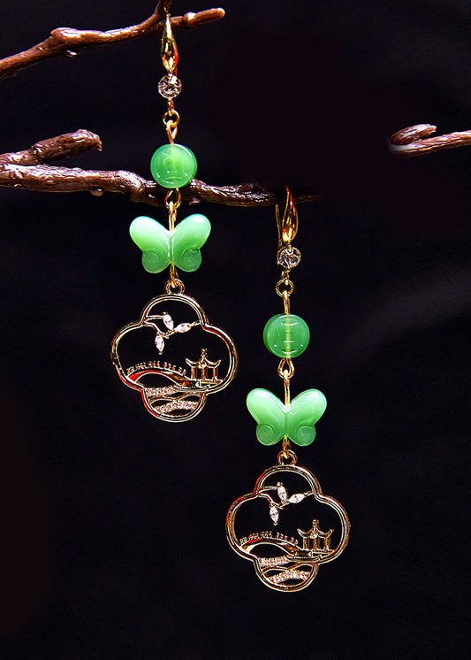 Butterfly Jade Collocation 14k Gold Drop Earrings