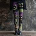 Halloween Spooky Cat Embroidered Women's Knit Leggings elevenforest