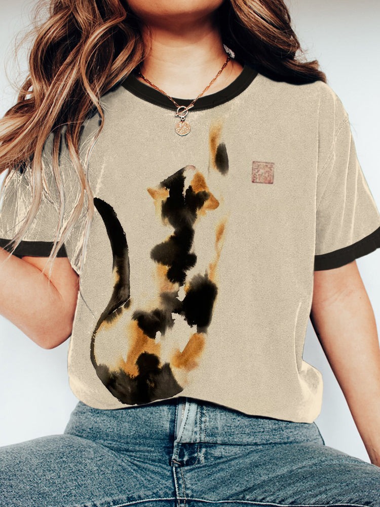 Funny Cat Print Women's Short Sleeve T-Shirt elevenforest